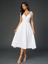 Tie Shoulder V-Neck Pleated Pocket Solid Dress